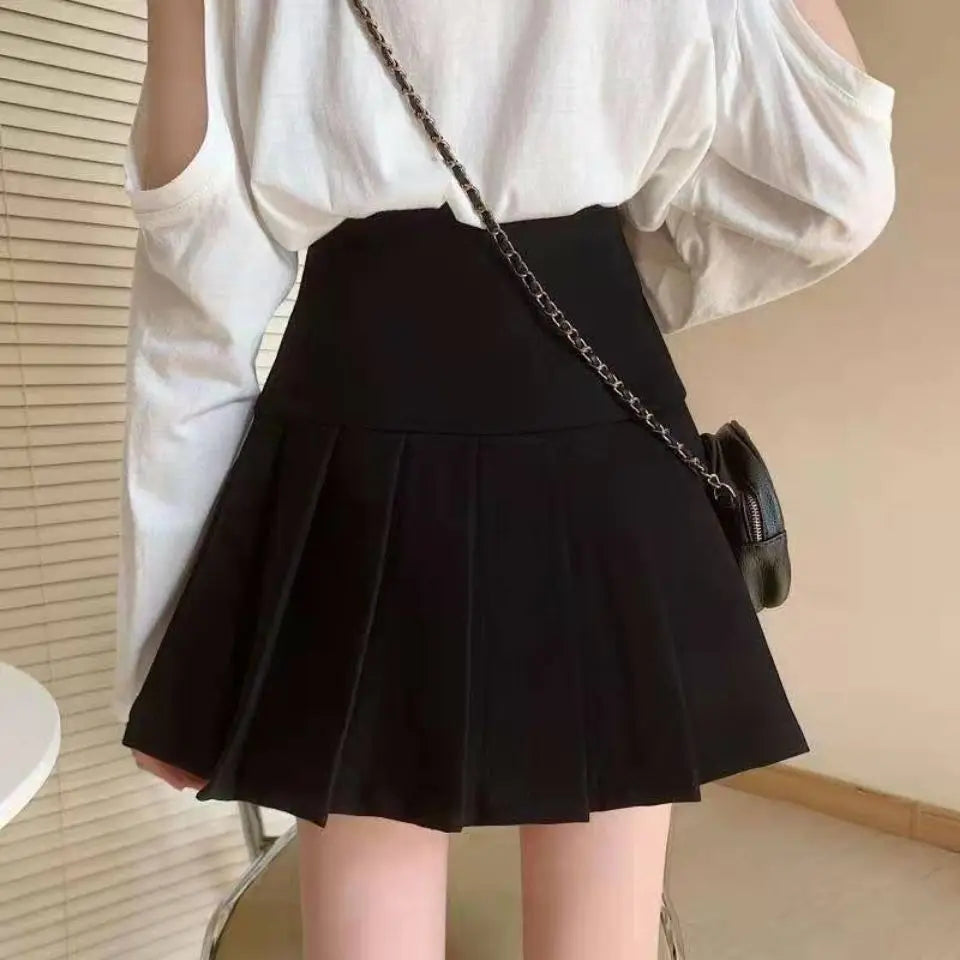Korean Style Irregular Double Breasted Pleated A Line Skirt For Women Summer Autumn Chic Elegant Ladies Suit Skirt