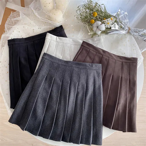Plaid Pleated Skirt Woolen Skirt Autumn and Winter Korean Version of The Thick High Waist Thin Anti-dazzle A-line Pleated Skirt