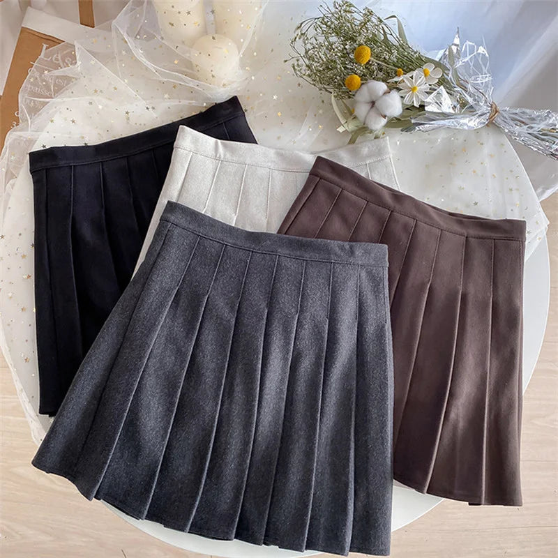 Plaid Pleated Skirt Woolen Skirt Autumn and Winter Korean Version of The Thick High Waist Thin Anti-dazzle A-line Pleated Skirt