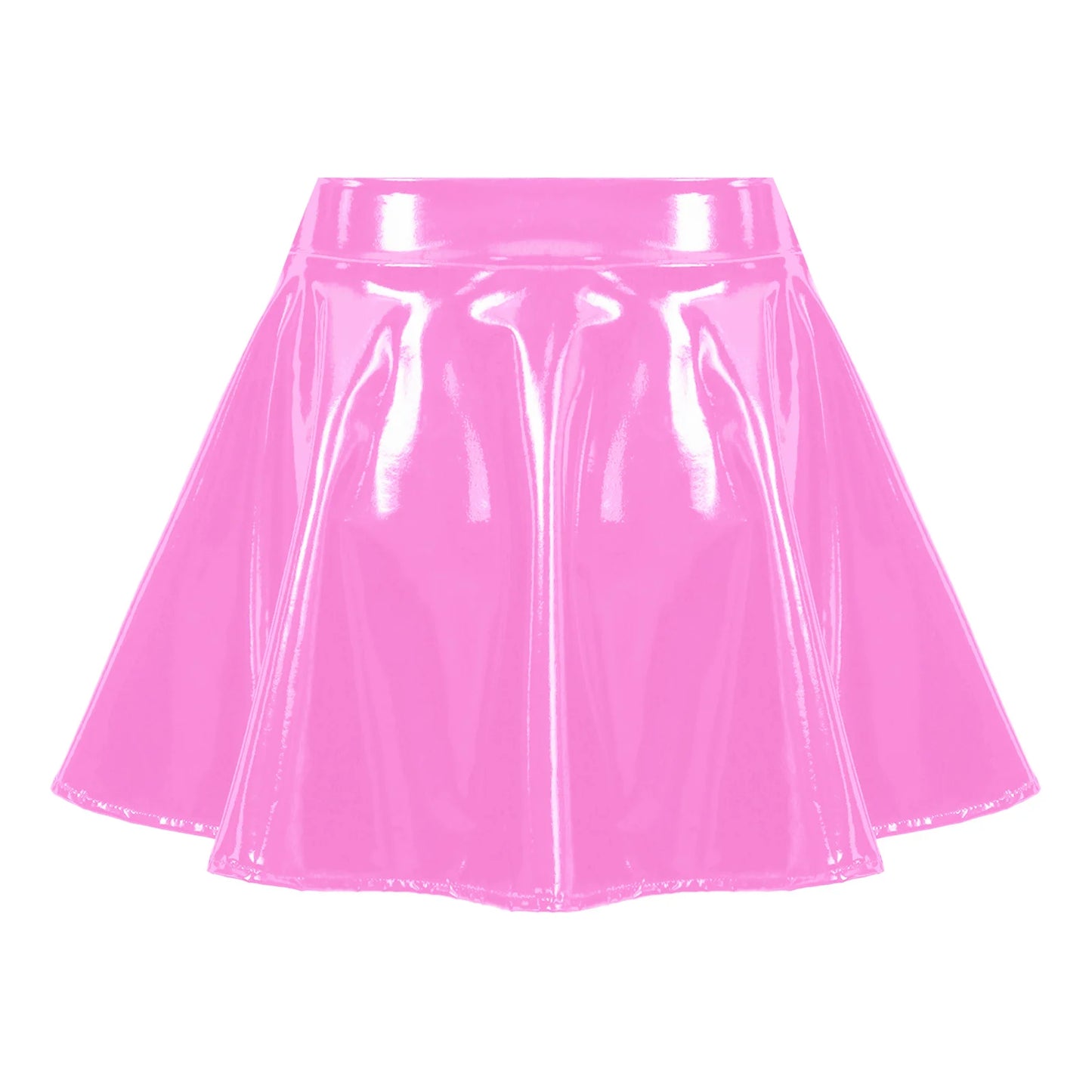 Women's A-Line Short Mini Skirts Glossy Latex Leather Flared Miniskirt with Zipper Club Bar Pole Dance Performance Costumes