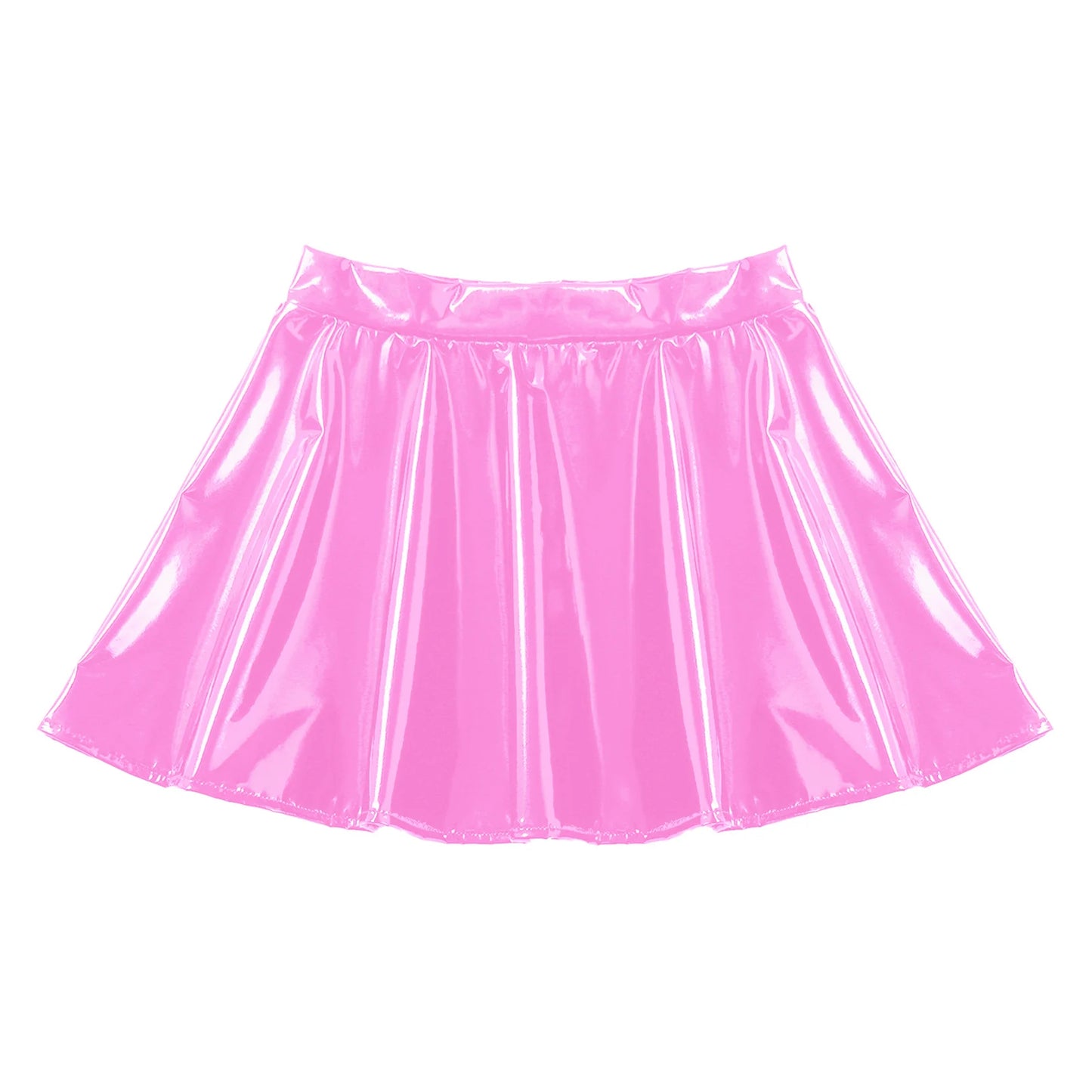 Women's A-Line Short Mini Skirts Glossy Latex Leather Flared Miniskirt with Zipper Club Bar Pole Dance Performance Costumes